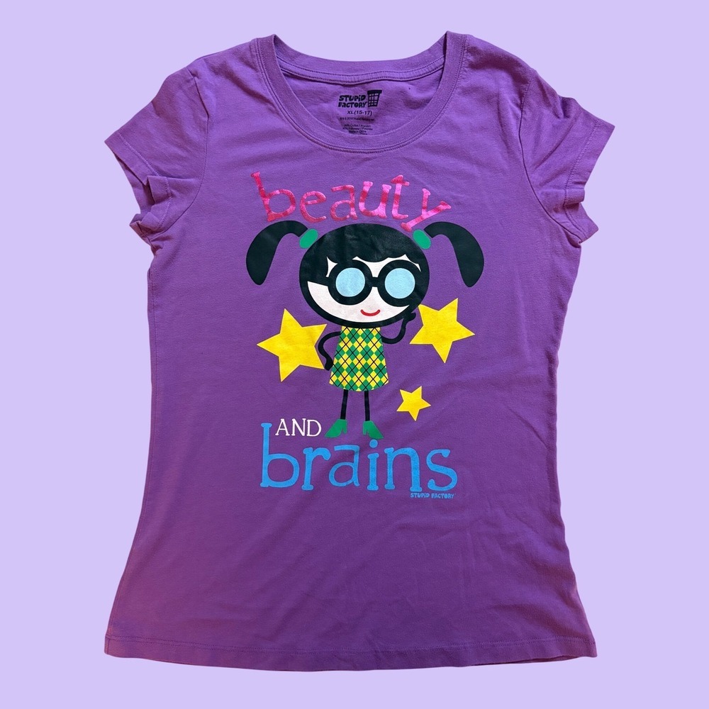 Y2K St**id  Factory Beauty and Brains Purple Graphic Tee Shirt Scene #19
